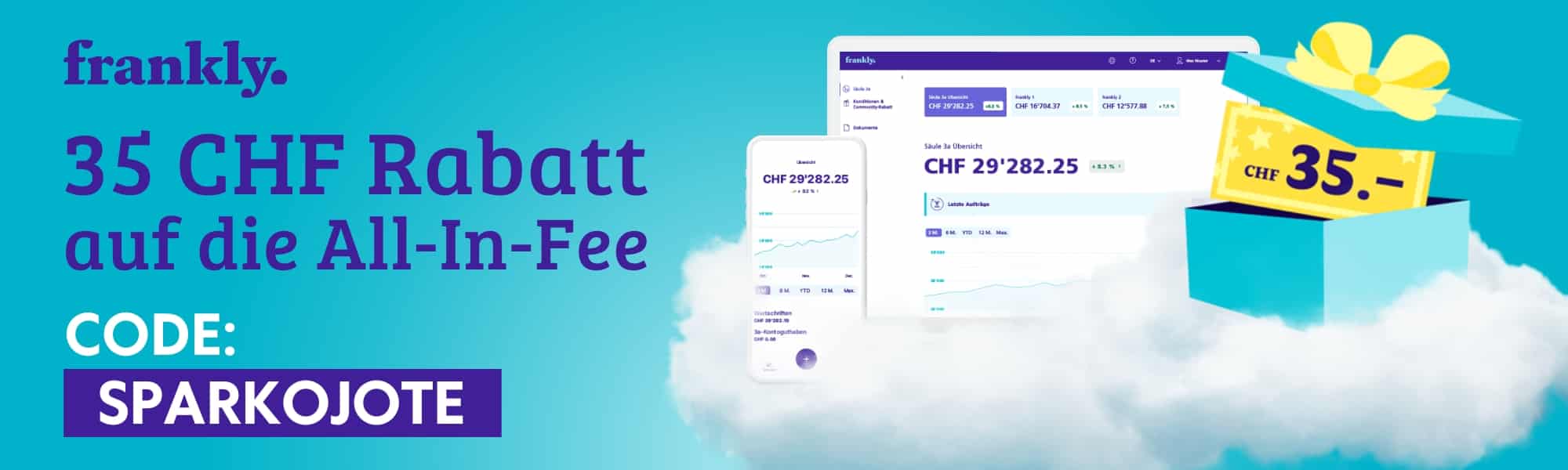 ZKB frankly Gutscheincode 35 CHF Gutschein SPARKOJOTE frankly Säule 3a Sparkojote frankly Gutschein Code 35 CHF